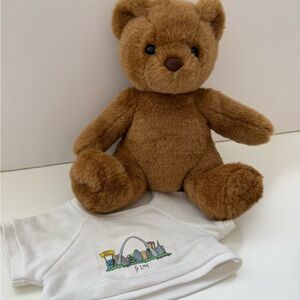 St Louis Build a Bear Workshop Brown Teddy Bear with White St Louis T-Shirt